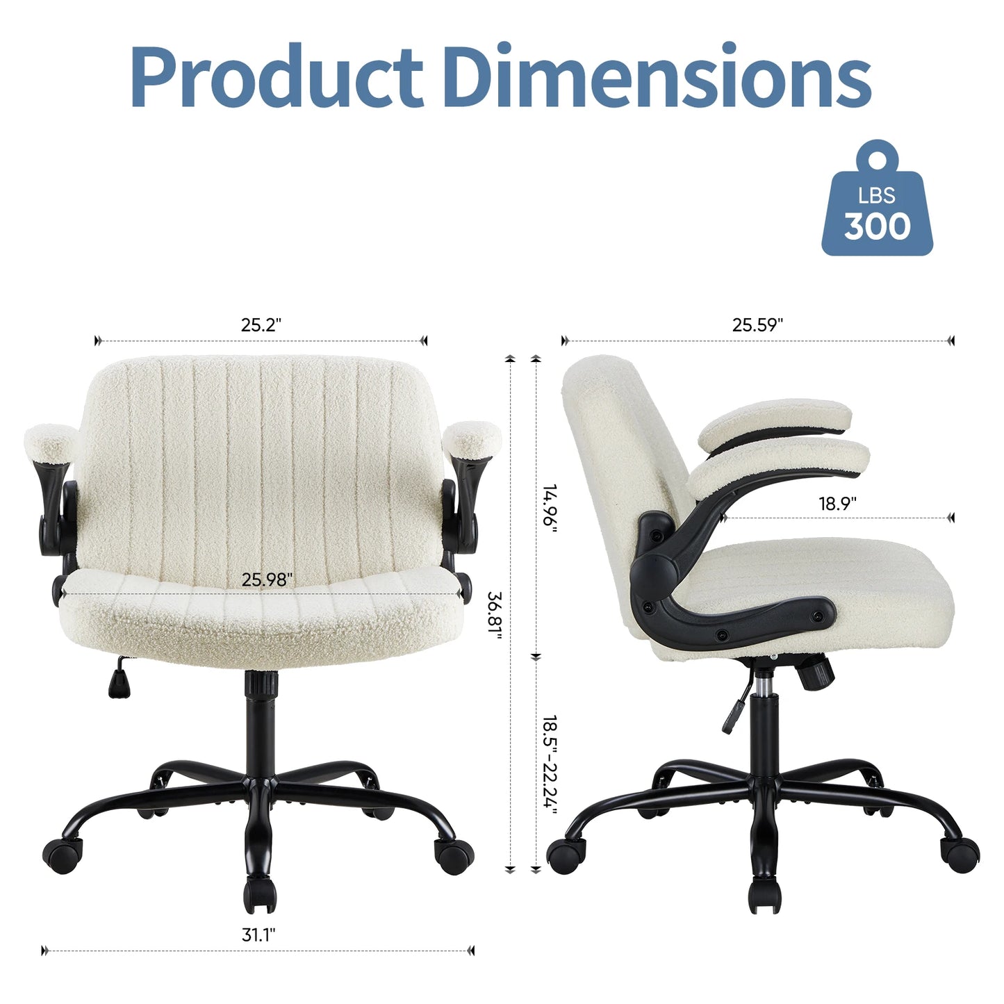 JHK Criss Cross Office Chair with Flip-Arms Wide Cross Legged Desk Vanity Chair Comfy Fabric Adjustable Swivel Chairs for Home