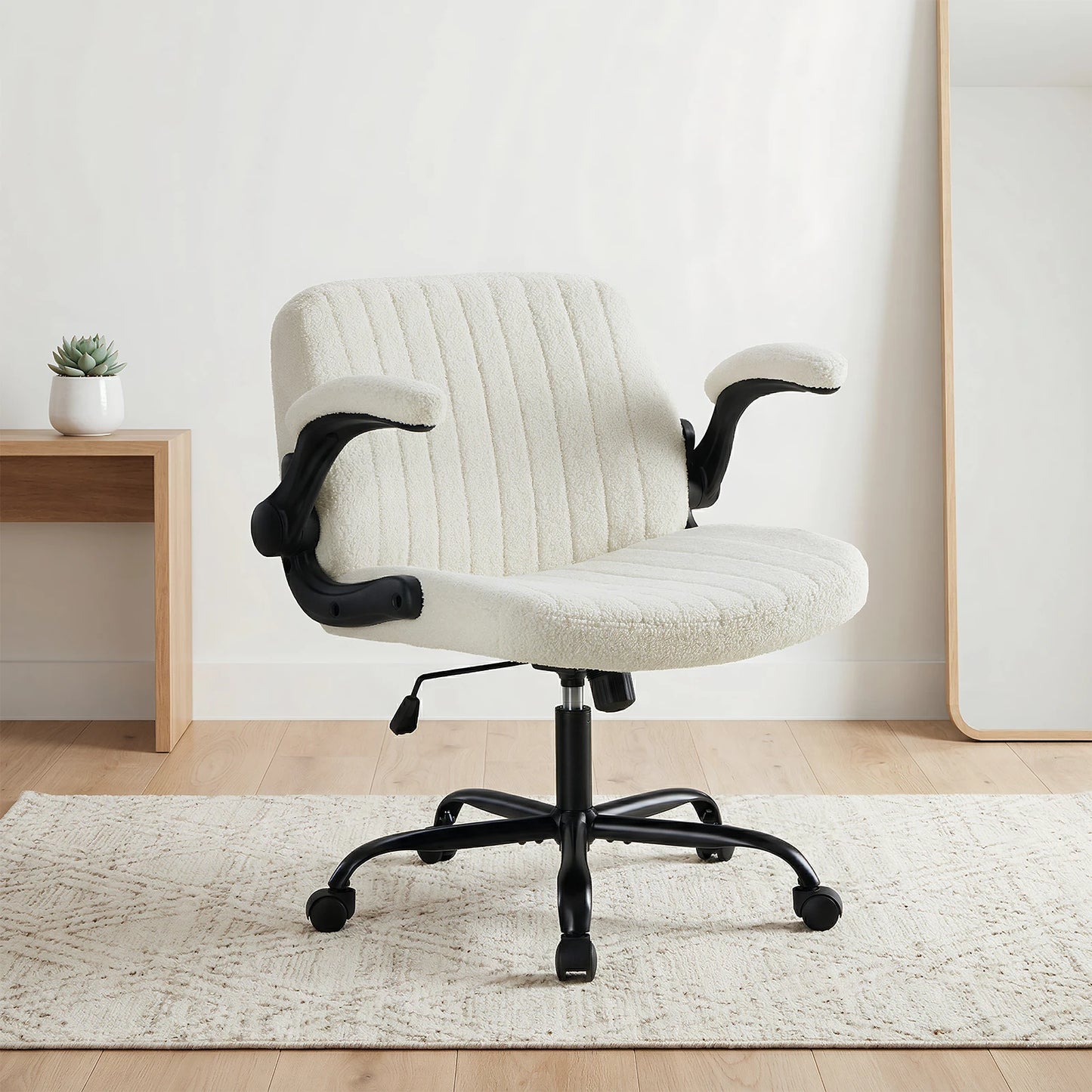JHK Criss Cross Office Chair with Flip-Arms Wide Cross Legged Desk Vanity Chair Comfy Fabric Adjustable Swivel Chairs for Home