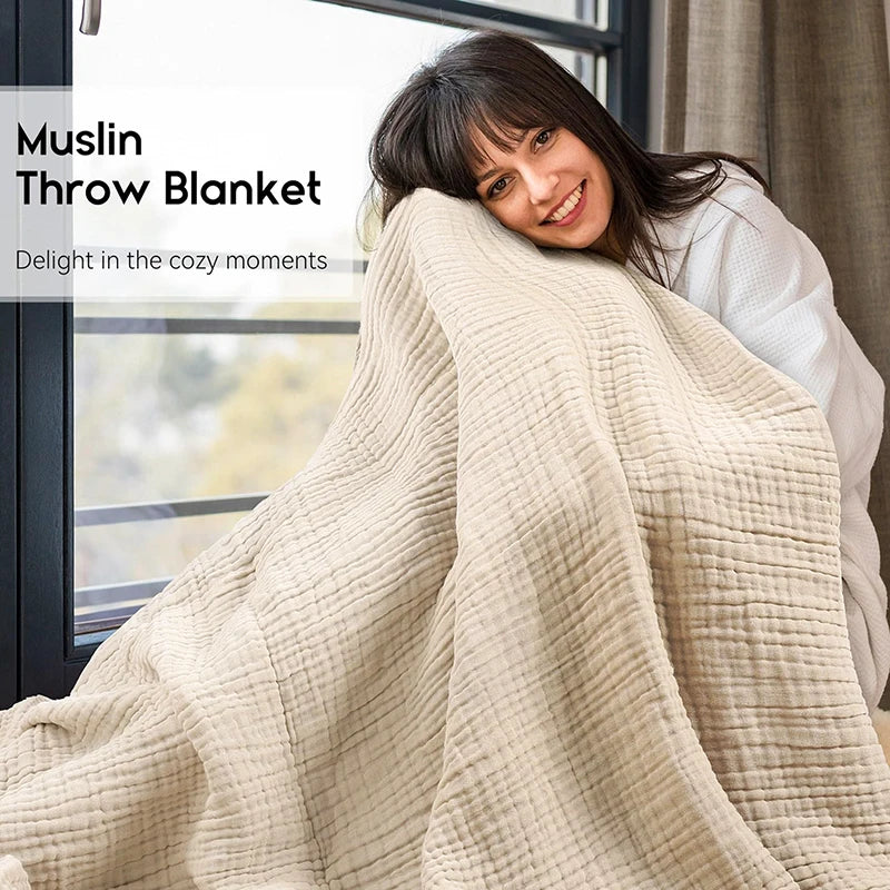 Battilo 100% Cotton Muslin Throw Blanket for Sofa 6 Layer Breathable Lightweight Boho Throws for Couch Bed Large Summer Blankets