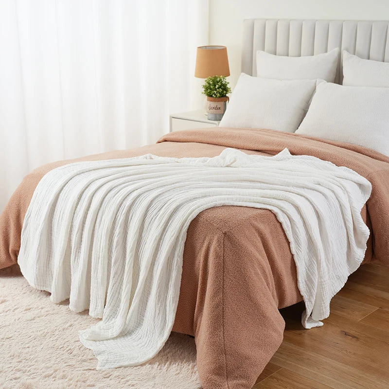 Battilo 100% Cotton Muslin Throw Blanket for Sofa 6 Layer Breathable Lightweight Boho Throws for Couch Bed Large Summer Blankets