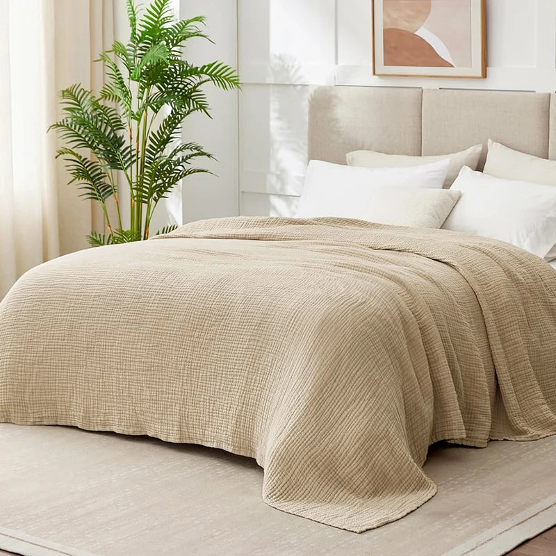Battilo 100% Cotton Muslin Throw Blanket for Sofa 6 Layer Breathable Lightweight Boho Throws for Couch Bed Large Summer Blankets