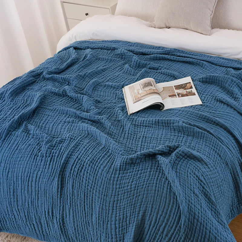 Battilo 100% Cotton Muslin Throw Blanket for Sofa 6 Layer Breathable Lightweight Boho Throws for Couch Bed Large Summer Blankets