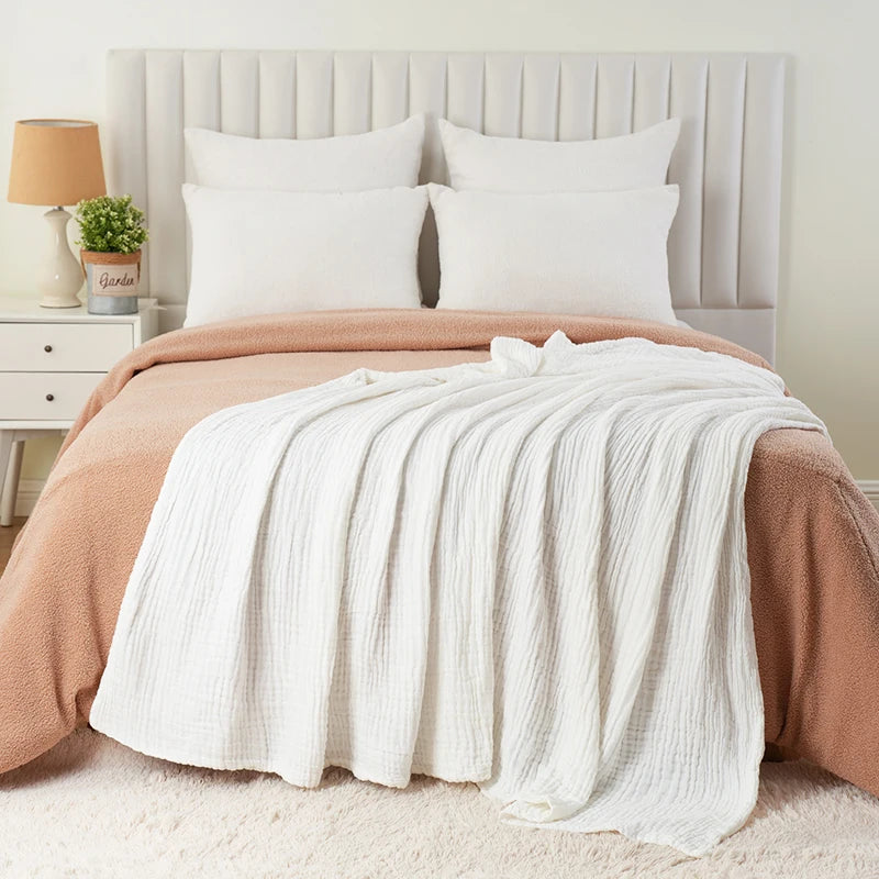 Battilo 100% Cotton Muslin Throw Blanket for Sofa 6 Layer Breathable Lightweight Boho Throws for Couch Bed Large Summer Blankets