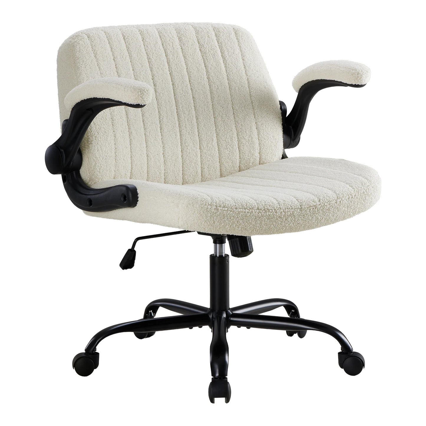 JHK Criss Cross Office Chair with Flip-Arms Wide Cross Legged Desk Vanity Chair Comfy Fabric Adjustable Swivel Chairs for Home