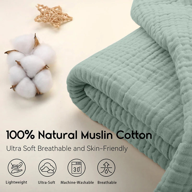 Battilo 100% Cotton Muslin Throw Blanket for Sofa 6 Layer Breathable Lightweight Boho Throws for Couch Bed Large Summer Blankets