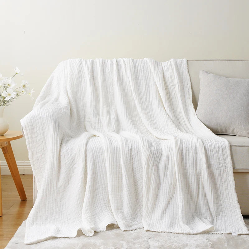 Battilo 100% Cotton Muslin Throw Blanket for Sofa 6 Layer Breathable Lightweight Boho Throws for Couch Bed Large Summer Blankets