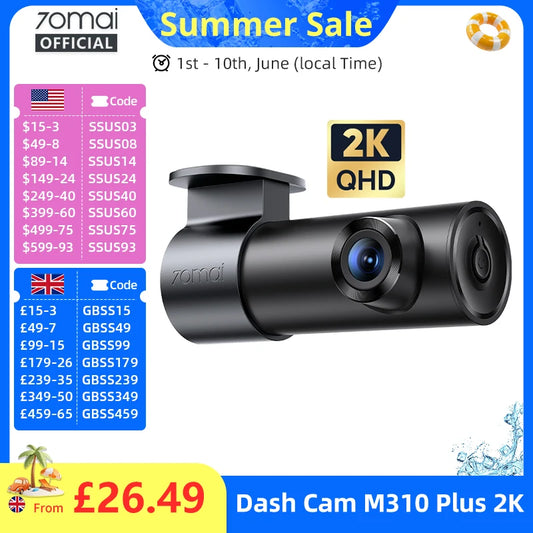70mai Dash Cam M310 Plus 2K 1440P 143°FOV F1.55 Smart Voice Control 24H Parking Guard Night Vision 70mai M310 Plus 2K Car DVR